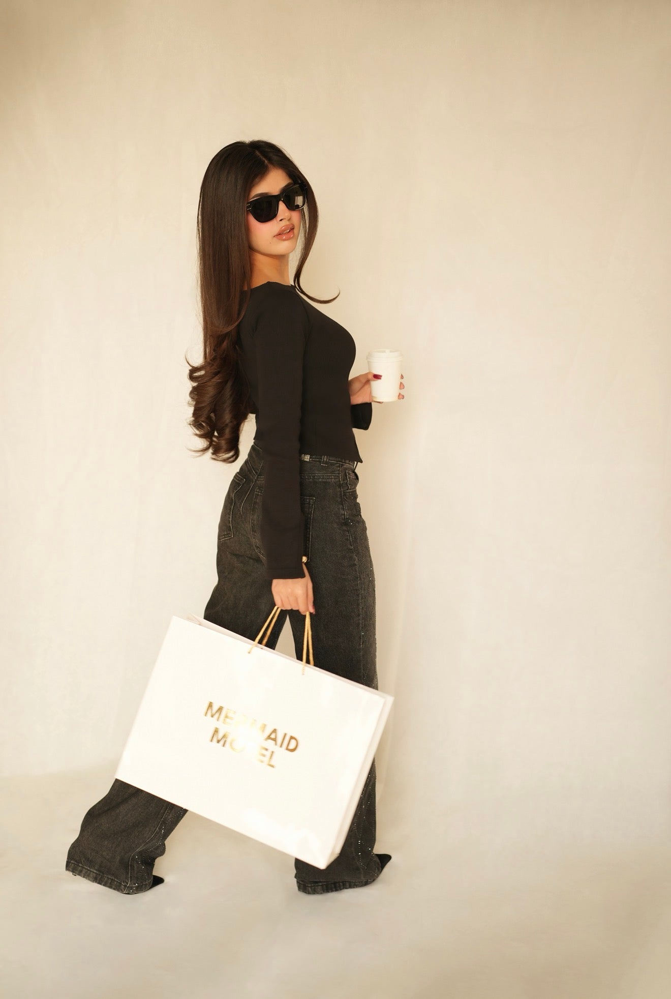 Black Long Sleeve Cutout Top
