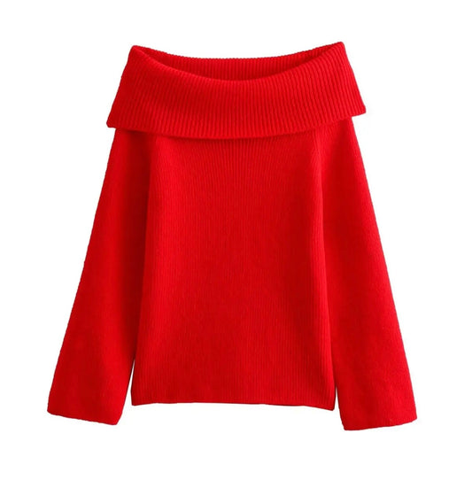 Red shoulder off sweater