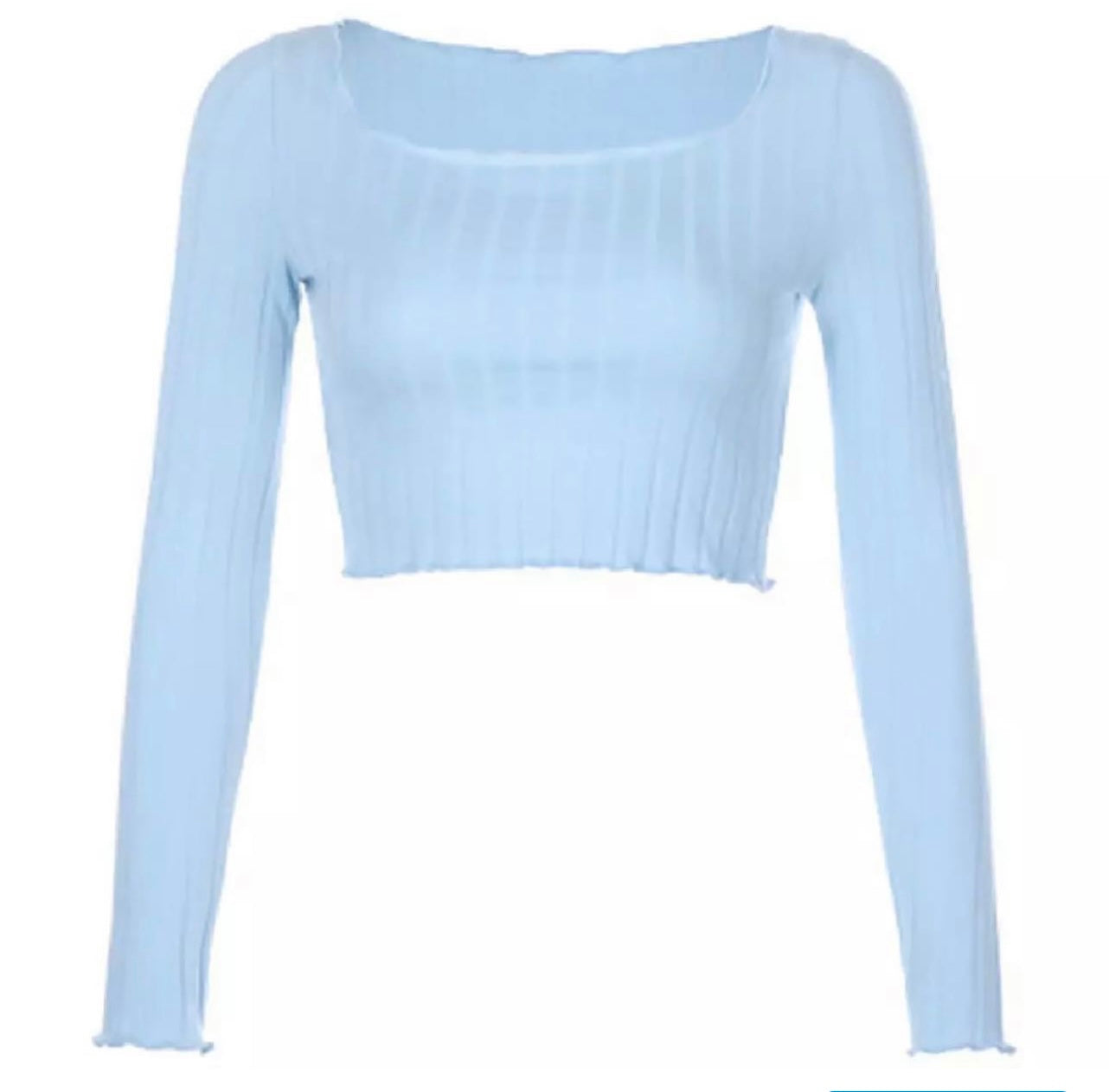 blue ribbed square neck top