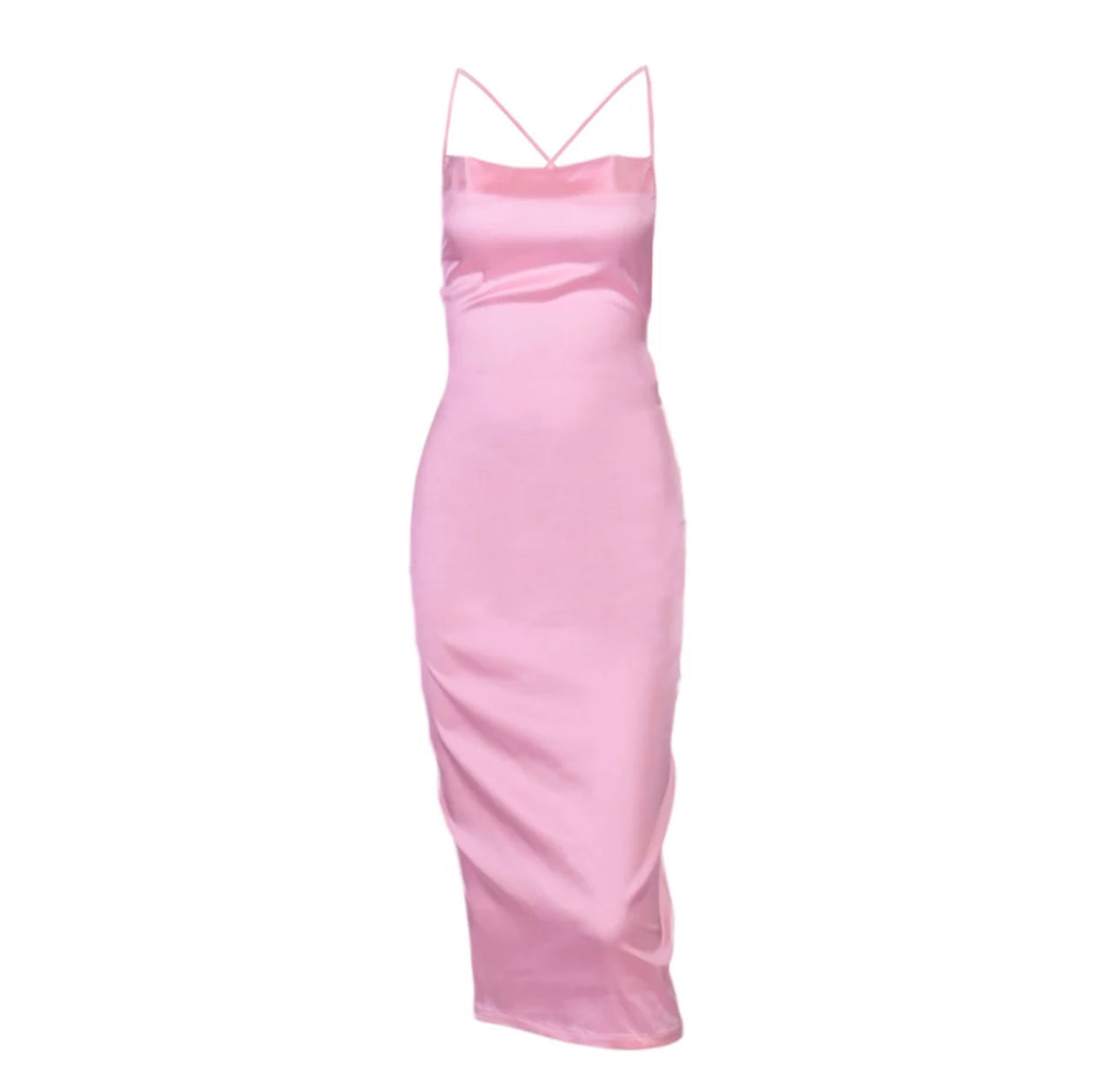 pink midi satin dress